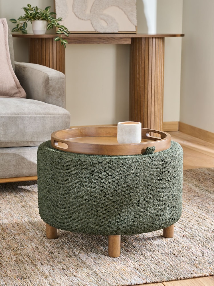 Casual Boucle Olive Green Ashton Upholstered Storage Stool - Image 2 of 6