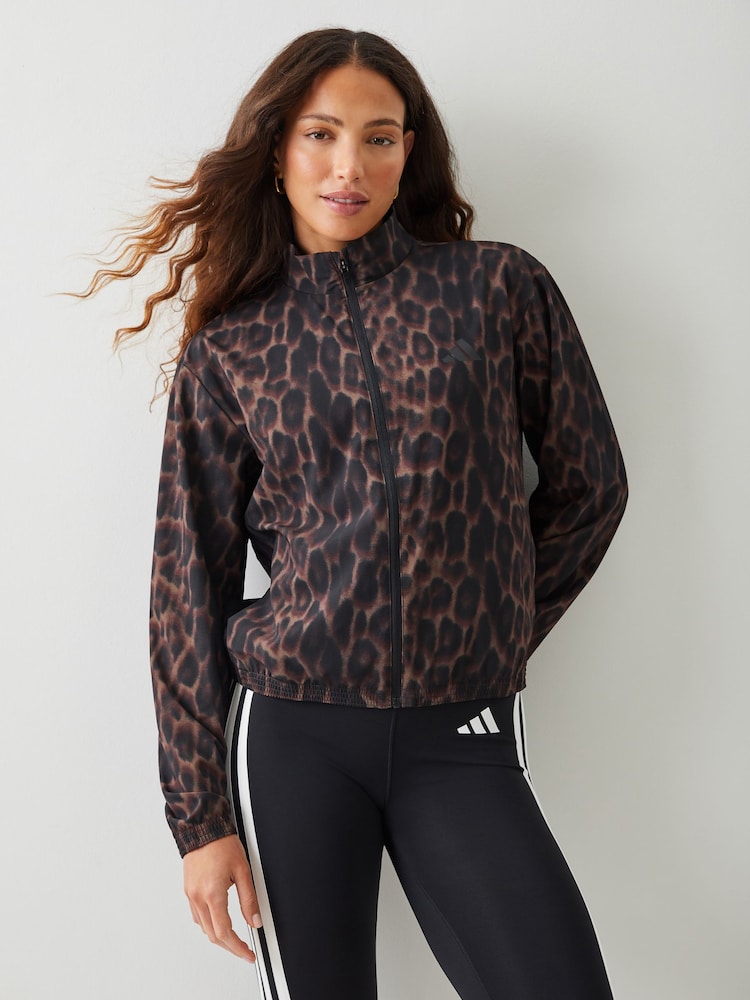adidas Brown Workout Essentials Leopard Woven Jacket - Image 1 of 4