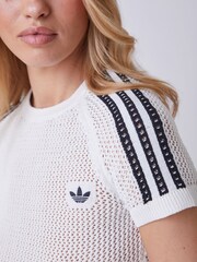 adidas Originals White Crochet Knit T-Shirt - Image 8 of 10