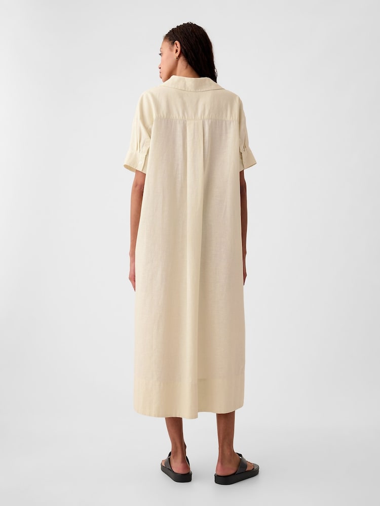 Gap Cream Linen-Cotton Short Sleeve Maxi Dress - Image 2 of 5 Gap Cream Linen-Cotton Short Sleeve Maxi Dress - Image 2 of 5