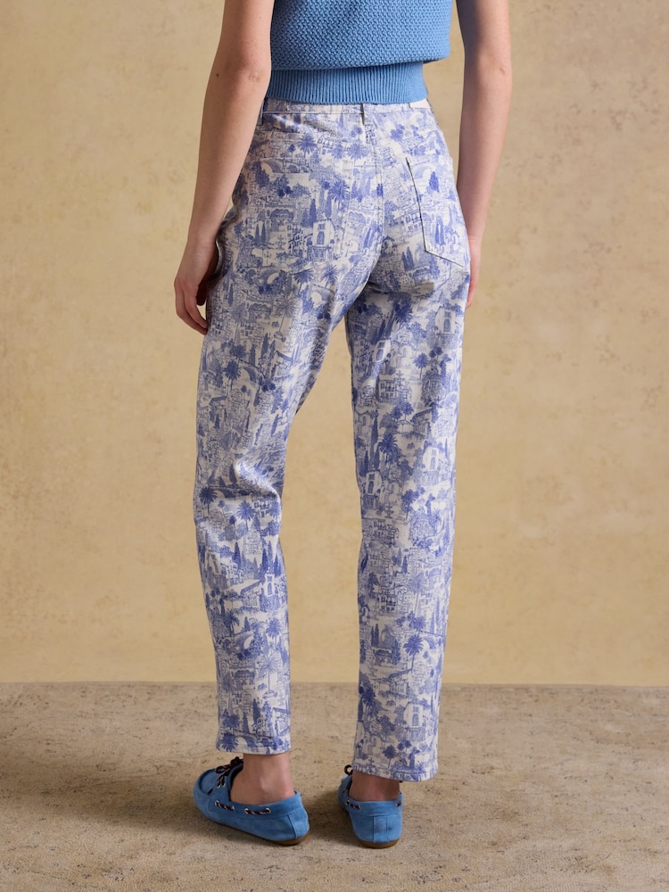 Joules Blue & White Blue Toile Print Straight Fit Slim Mid Rise Jeans - Image 2 of 7