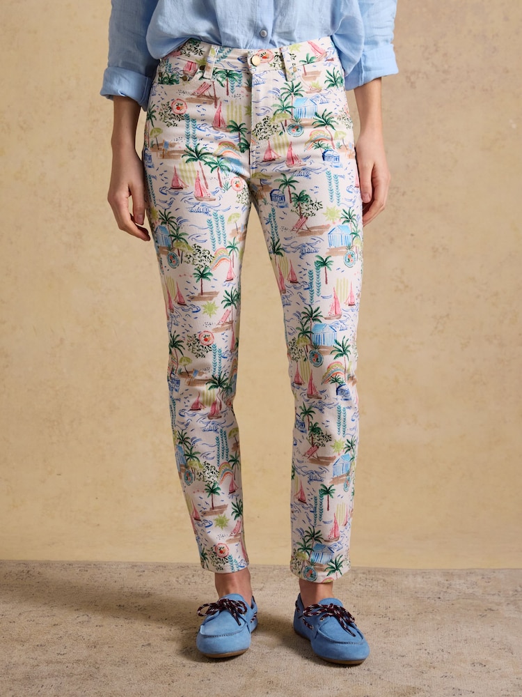 Joules White Printed Straight Fit Slim Mid Rise Jeans - Image 1 of 6 Joules White Printed Straight Fit Slim Mid Rise Jeans - Image 1 of 6