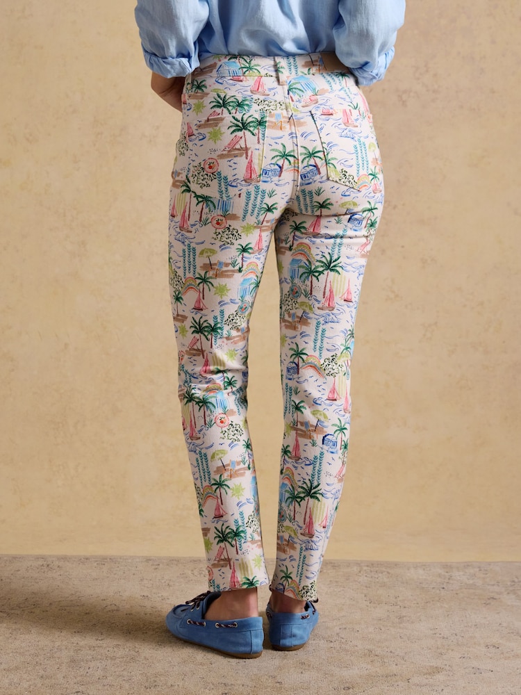 Joules White Printed Straight Fit Slim Mid Rise Jeans - Image 2 of 6 Joules White Printed Straight Fit Slim Mid Rise Jeans - Image 2 of 6