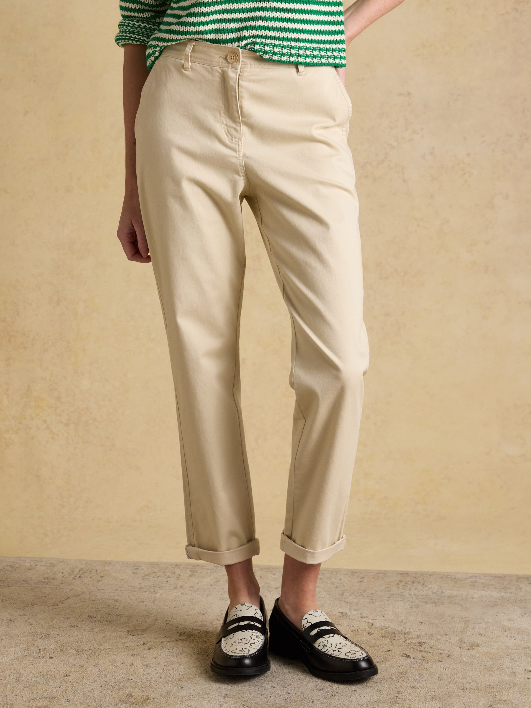 Joules Women's Sand Slim Fit Chino Trousers With Elasticated Waist Size 22