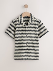 Black/Ecru Short Sleeve Textured Stripe Revere Shirt (3-16yrs) - Image 4 of 7