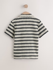 Black/Ecru Short Sleeve Textured Stripe Revere Shirt (3-16yrs) - Image 5 of 7