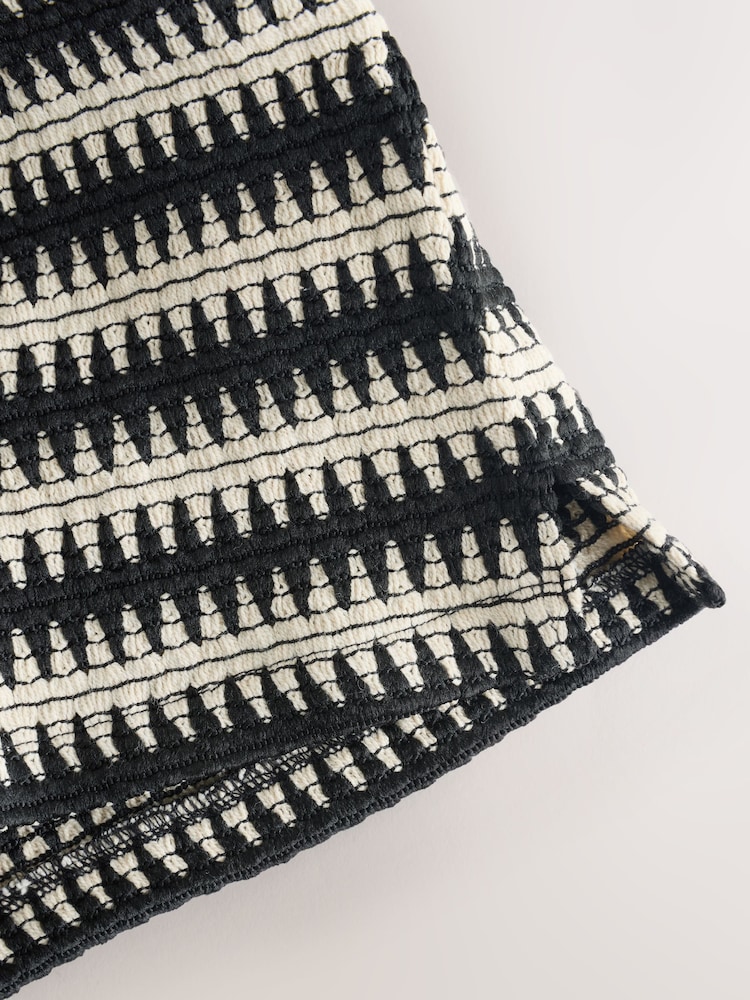 Black/Ecru Short Sleeve Textured Stripe Revere Shirt (3-16yrs) - Image 7 of 7