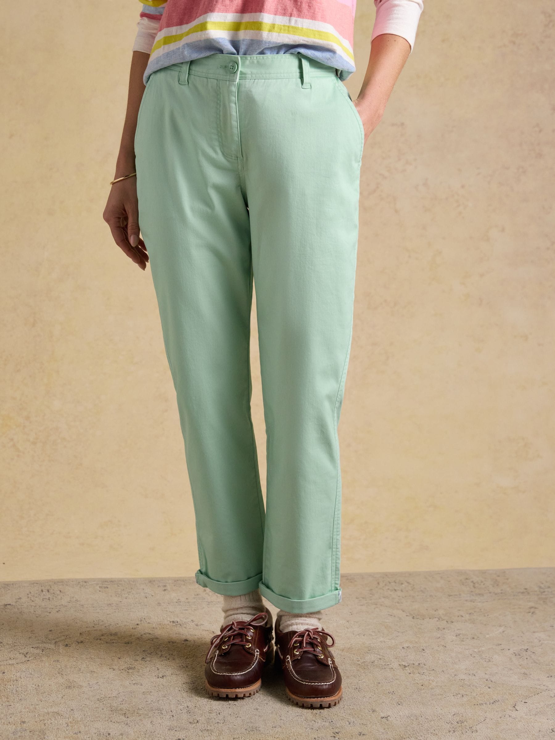Joules Women's Green Slim Fit Chino Trousers With Elasticated Waist Size 18