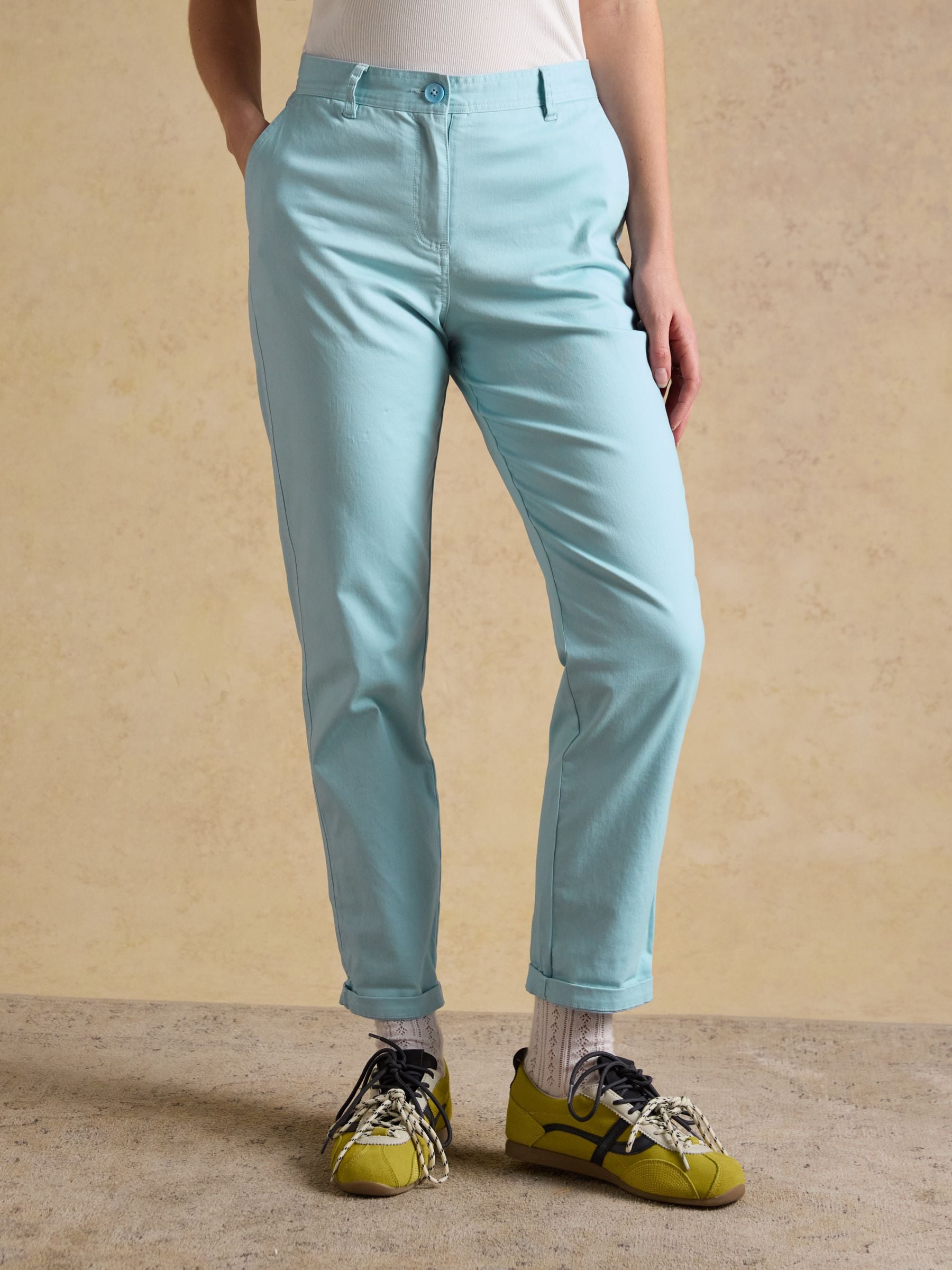 Joules Women's Blue Slim Fit Chino Trousers With Elasticated Waist Size 22