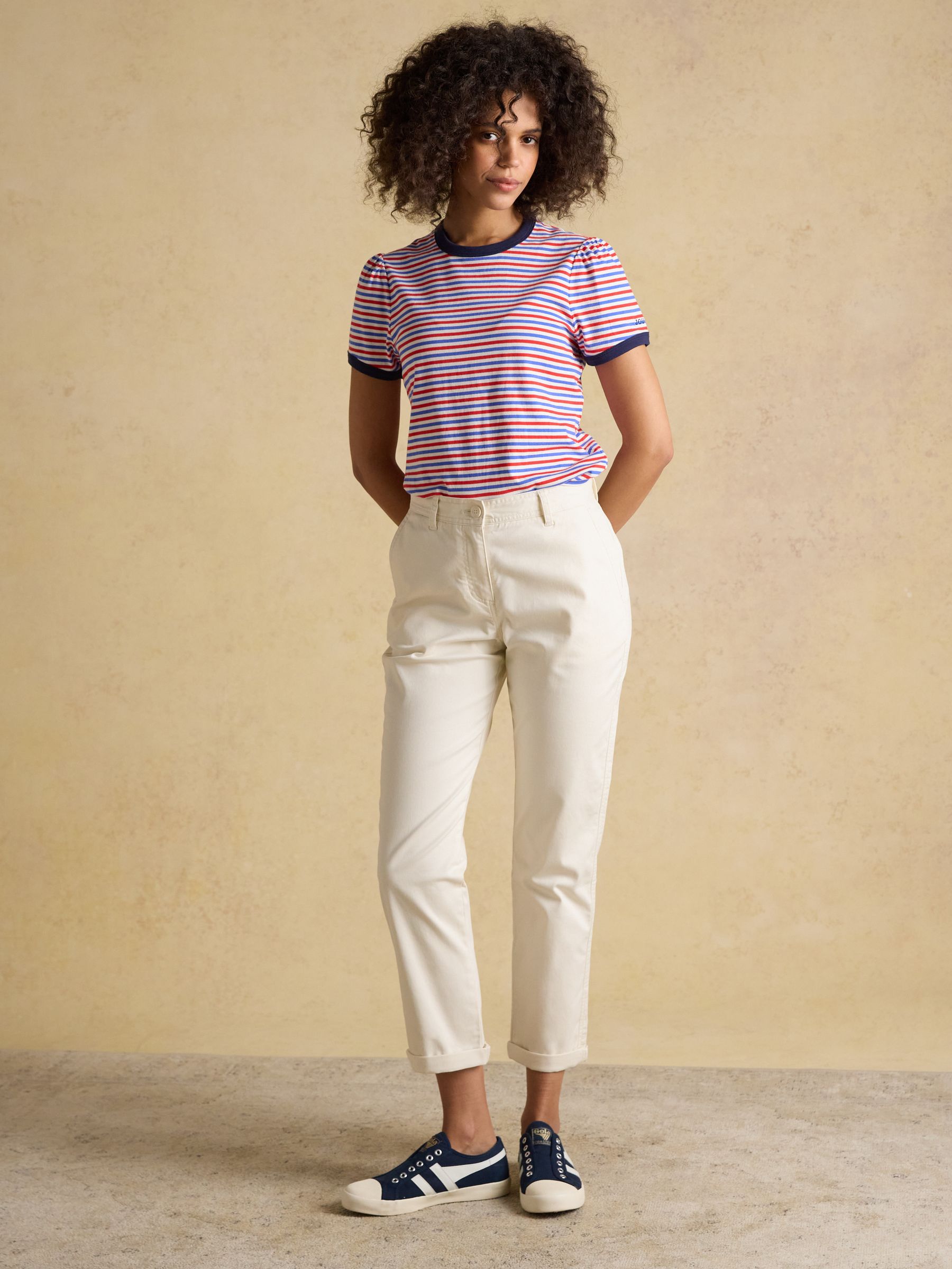 Joules Women's Cream Slim Fit Chino Trousers With Elasticated Waist Size 22