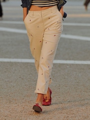 Joules Cream Embroidered Slim Fit Chino Trousers with Elasticated Waist - Image 1 of 11