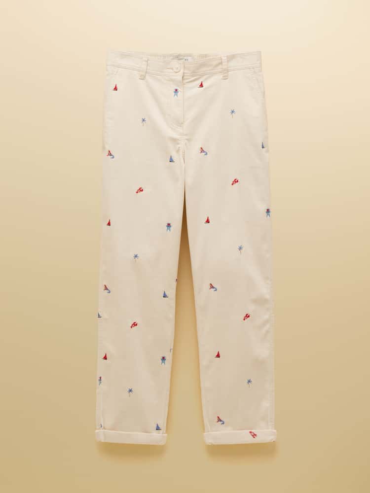 Joules Cream Embroidered Slim Fit Chino Trousers with Elasticated Waist - Image 11 of 11