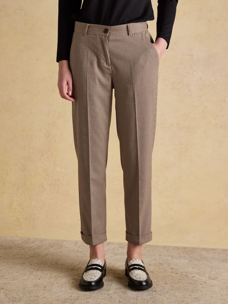 Joules Ada Brown Dogtooth Relaxed Trousers - Image 1 of 7 Joules Ada Brown Dogtooth Relaxed Trousers - Image 1 of 7