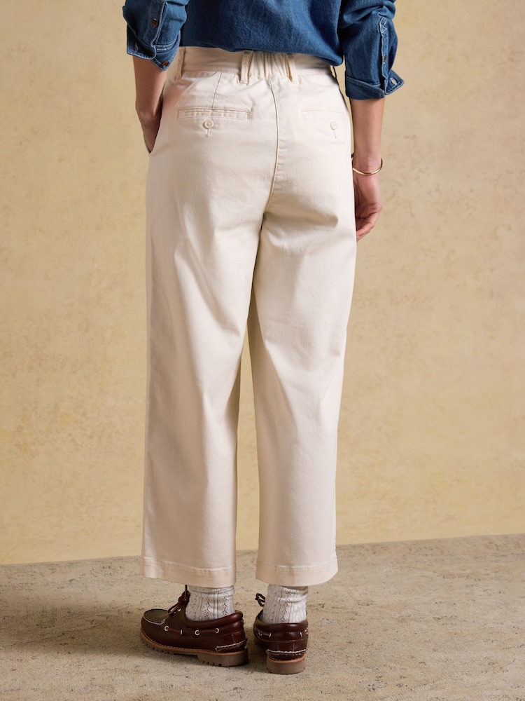Joules Cream Wide Leg Cropped Chino Trousers with Elasticated Waist - Image 2 of 6