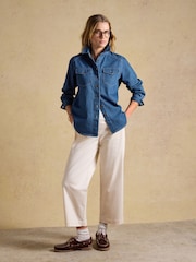 Joules Cream Wide Leg Cropped Chino Trousers with Elasticated Waist - Image 3 of 6