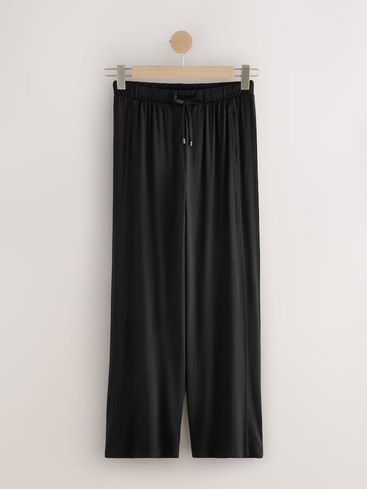Black Wide Leg Jersey Joggers - Image 1 of 3 Black Wide Leg Jersey Joggers - Image 1 of 3