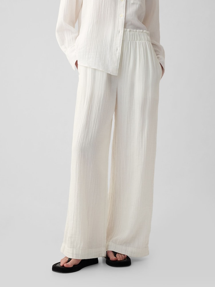 Gap White Crinkle Cotton Wide Leg Pull On Trouser - Image 1 of 5