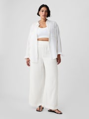 Gap White Crinkle Cotton Wide Leg Pull On Trouser - Image 5 of 5