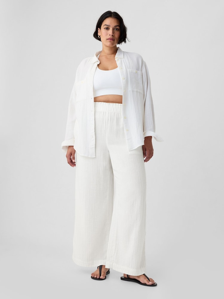 Gap White Crinkle Cotton Wide Leg Pull On Trouser - Image 5 of 5