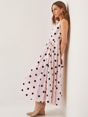 Monsoon Natural Sicily Polka Dot Fit & Flare Midi Dress - Image 1 of 6