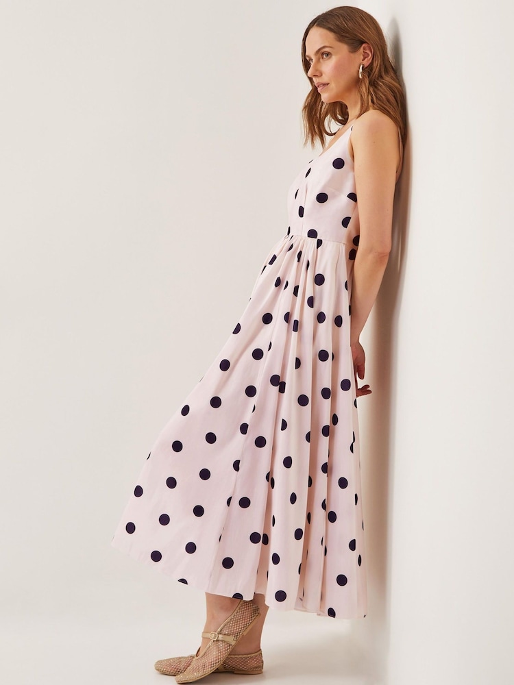 Monsoon Natural Sicily Polka Dot Fit & Flare Midi Dress - Image 1 of 6