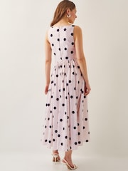 Monsoon Natural Sicily Polka Dot Fit & Flare Midi Dress - Image 3 of 6
