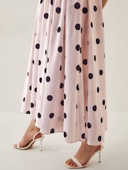 Monsoon Natural Sicily Polka Dot Fit & Flare Midi Dress - Image 4 of 6