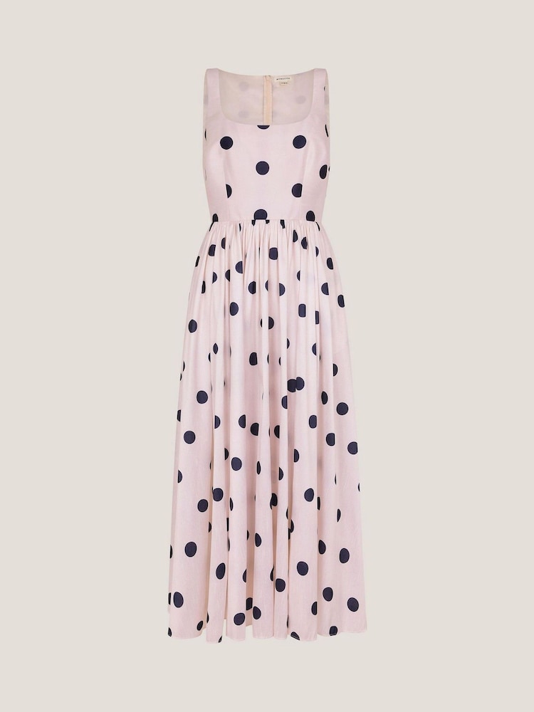 Monsoon Natural Sicily Polka Dot Fit & Flare Midi Dress - Image 6 of 6