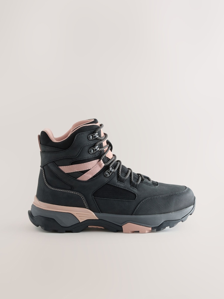 Black/Pink Forever Comfort® Waterproof Lace Up Walking Boots - Image 1 of 5 Black/Pink Forever Comfort® Waterproof Lace Up Walking Boots - Image 1 of 5