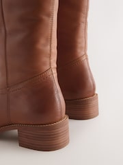Tan Brown Leather Forever Comfort® Knee High Pull On Boots - Image 12 of 14