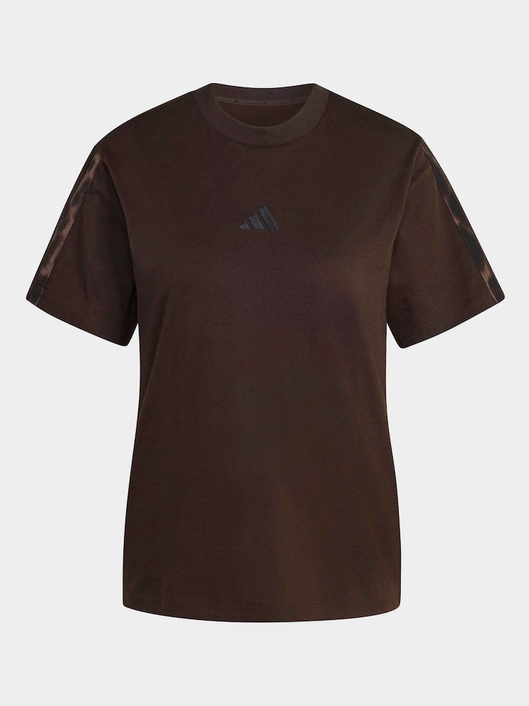 adidas Brown All Over Pront 3-Stripe T-Shirt - Image 6 of 6
