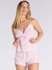 Boux Avenue Pink Linen Blend Stripe Cami Pyjamas Set - Image 1 of 5