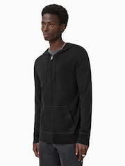 AllSaints Black Maes Merino Zip Hoodie - Image 8 of 9
