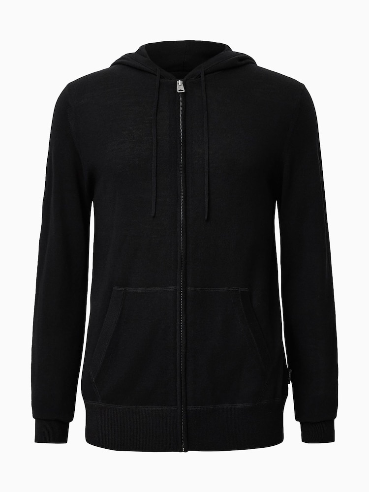 AllSaints Black Maes Merino Zip Hoodie - Image 9 of 9