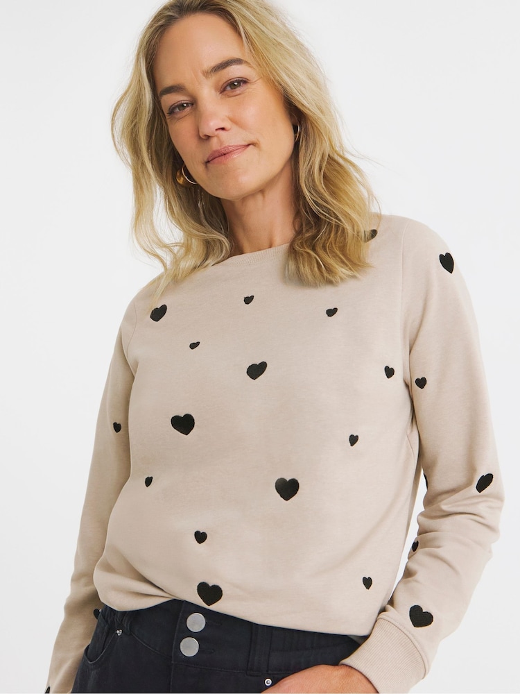 JD Williams Natural Heart Embroidered Sweatshirt - Image 1 of 4 JD Williams Natural Heart Embroidered Sweatshirt - Image 1 of 4