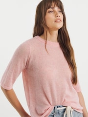 JD Williams Pink Sheer Half Sleeve Knitted T-Shirt - Image 1 of 4