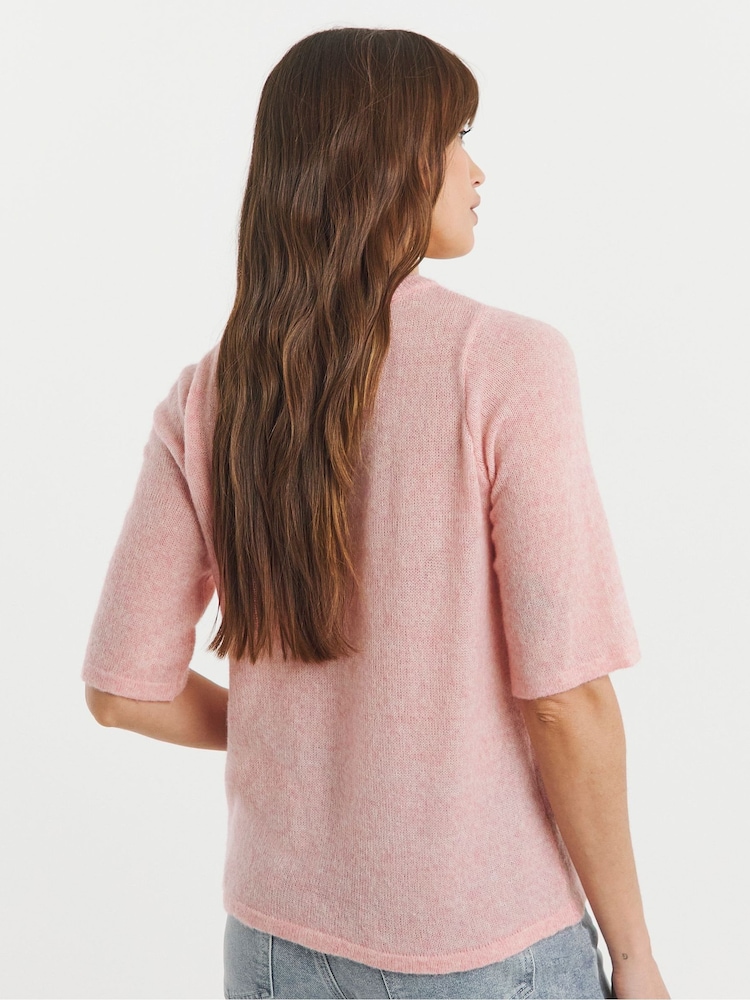 JD Williams Pink Sheer Half Sleeve Knitted T-Shirt - Image 2 of 4