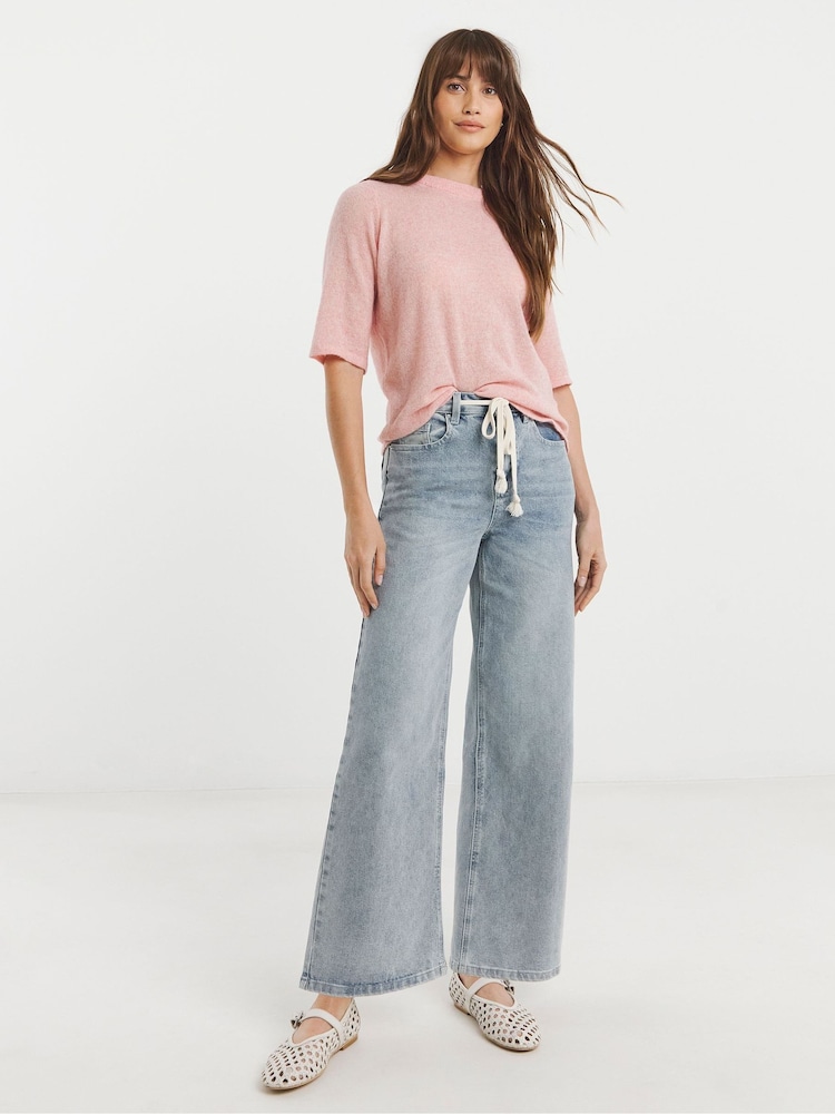 JD Williams Pink Sheer Half Sleeve Knitted T-Shirt - Image 4 of 4