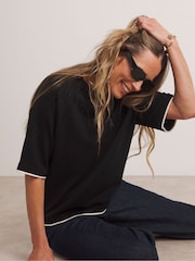 JD Williams Black Anthology By JD Williams Premium Contrast Trim Short Sleeve Boxy T-Shirt - Image 2 of 5