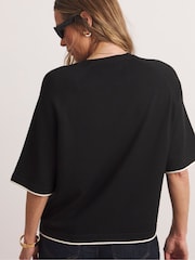 JD Williams Black Anthology By JD Williams Premium Contrast Trim Short Sleeve Boxy T-Shirt - Image 3 of 5
