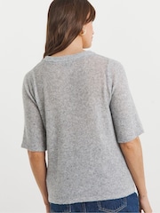 JD Williams Grey Sheer Half Sleeve Knitted T-Shirt - Image 2 of 4