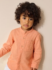 Orange Grandad Collar Linen Mix Shirt (3mths-7yrs) - Image 1 of 7