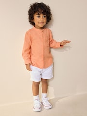 Orange Grandad Collar Linen Mix Shirt (3mths-7yrs) - Image 2 of 7