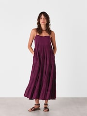 Whistles Purple Petite Cotton Tiered Maxi Sun Dress - Image 5 of 5