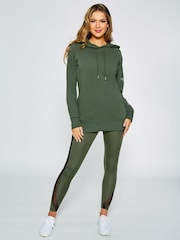 Pineapple Green Khaki Silver Longline Hoodie - Image 2 of 5