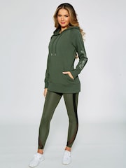 Pineapple Green Khaki Silver Longline Hoodie - Image 4 of 5