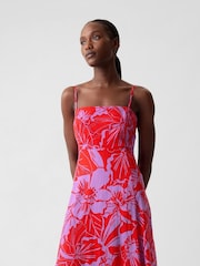 Gap Red Floral Linen Blend Removable Straps Midi Dress - Image 1 of 6