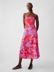 Gap Red Floral Linen Blend Removable Straps Midi Dress - Image 2 of 6