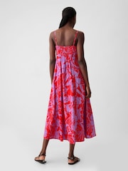 Gap Red Floral Linen Blend Removable Straps Midi Dress - Image 3 of 6