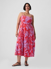 Gap Red Floral Linen Blend Removable Straps Midi Dress - Image 6 of 6